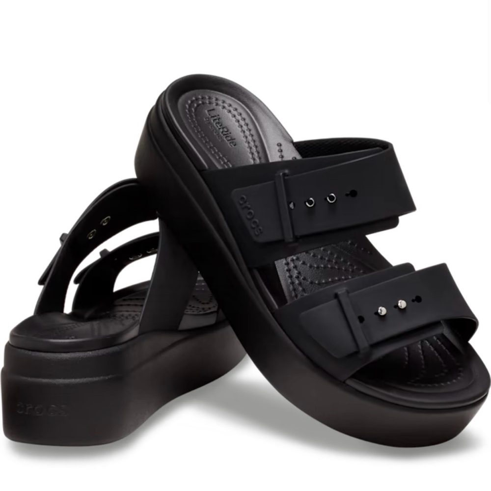 Crocs Women's Black Brooklyn Buckle Platform Sandals